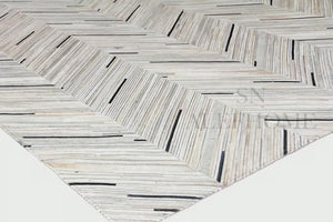 Luxury White Cowhide Rug – Handmade Chevron Leather Carpet For Home - Alef home