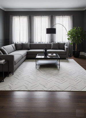 Luxury White Cowhide Rug – Handmade Chevron Leather Carpet For Home - Alef home