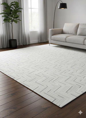 Luxury White Cowhide Rug – Handmade Chevron Leather Carpet For Home - Alef home