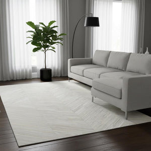 Beige Chevron Cowhide Patchwork Rug – Handmade Hair-On Leather Carpet for Home Décor - Alef home