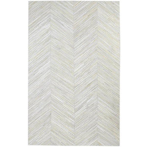 Beige Chevron Cowhide Patchwork Rug – Handmade Hair-On Leather Carpet for Home Décor - Alef home