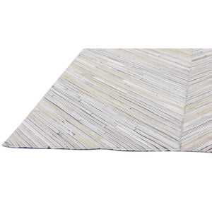 Beige Chevron Cowhide Patchwork Rug – Handmade Hair-On Leather Carpet for Home Décor - Alef home