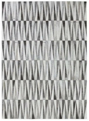 Grey Cowhide Patchwork Rug – Modern Geometric Luxury Hair-On Leather Carpet - Alef home