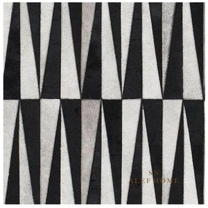 Black & White Cowhide Patchwork Rug – Geometric Luxury Hair-On Leather Carpet - Alef home