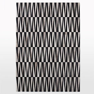 Black & White Cowhide Patchwork Rug – Geometric Luxury Hair-On Leather Carpet - Alef home