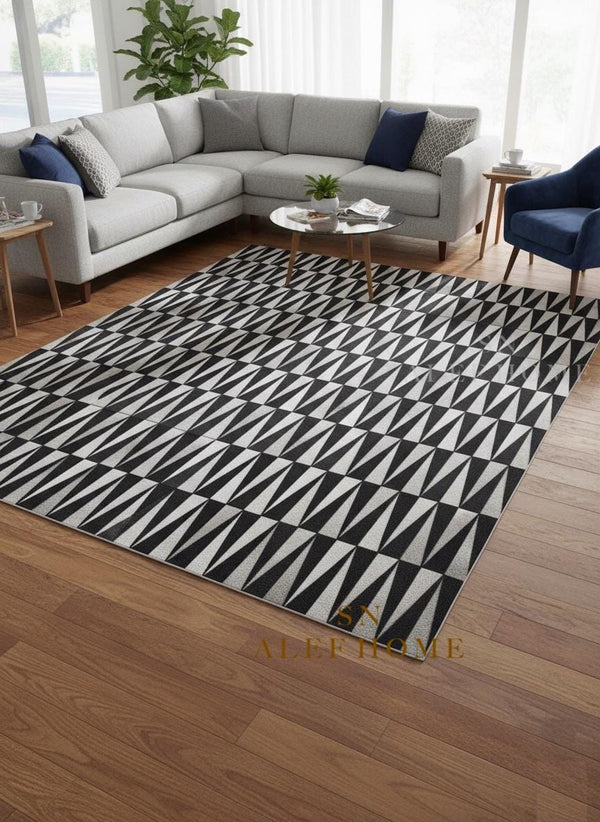 Black & White Cowhide Patchwork Rug – Geometric Luxury Hair-On Leather Carpet - Alef home