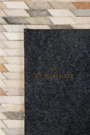 Beige Cowhide Patchwork Rug – Modern Geometric Hair-On Leather Carpet for Home - Alef home