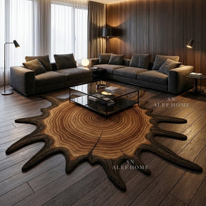 Hand Tufted Wood Slice Wool Rug Irregular Tree Trunk Carpet Modern Home Decor