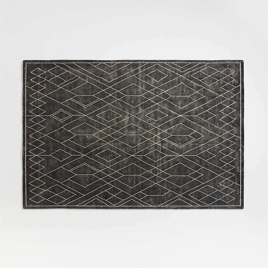 Zero Pile Black Moraccan Design Hand Tufted Rug