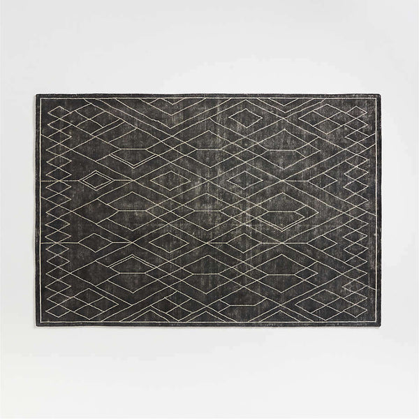 Zero Pile Black Moraccan Design Hand Tufted Rug