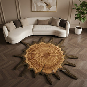 Hand Tufted Wood Slice Wool Rug Irregular Tree Trunk Carpet Modern Home Decor
