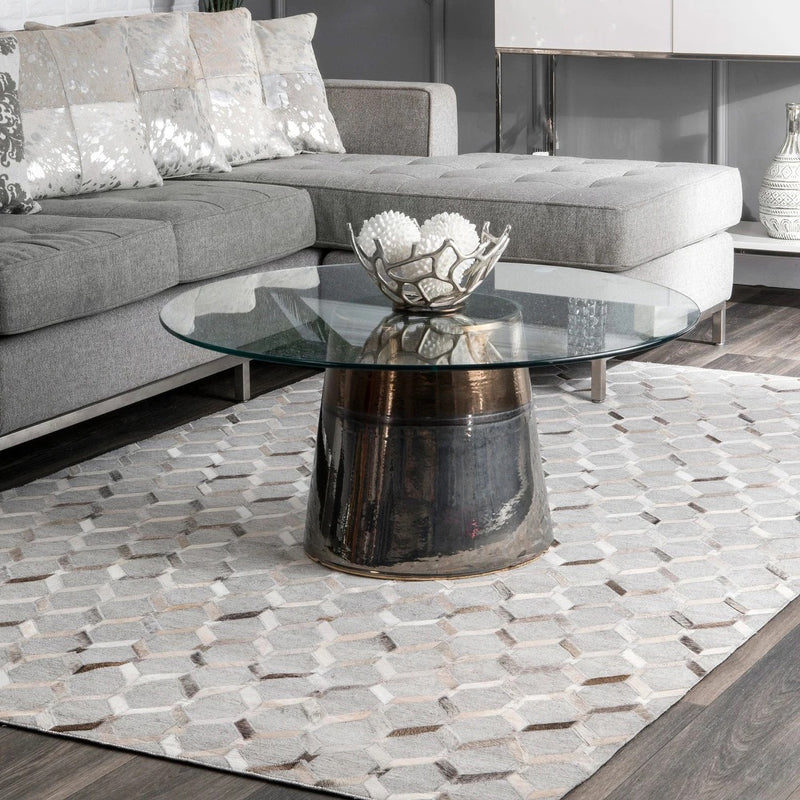 CHEVRON JAICKOT LEATHER & WOOL HANDMADE RUG