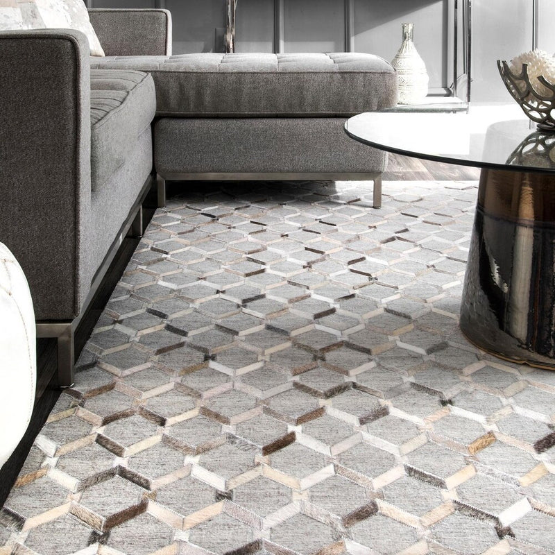 CHEVRON JAICKOT LEATHER & WOOL HANDMADE RUG