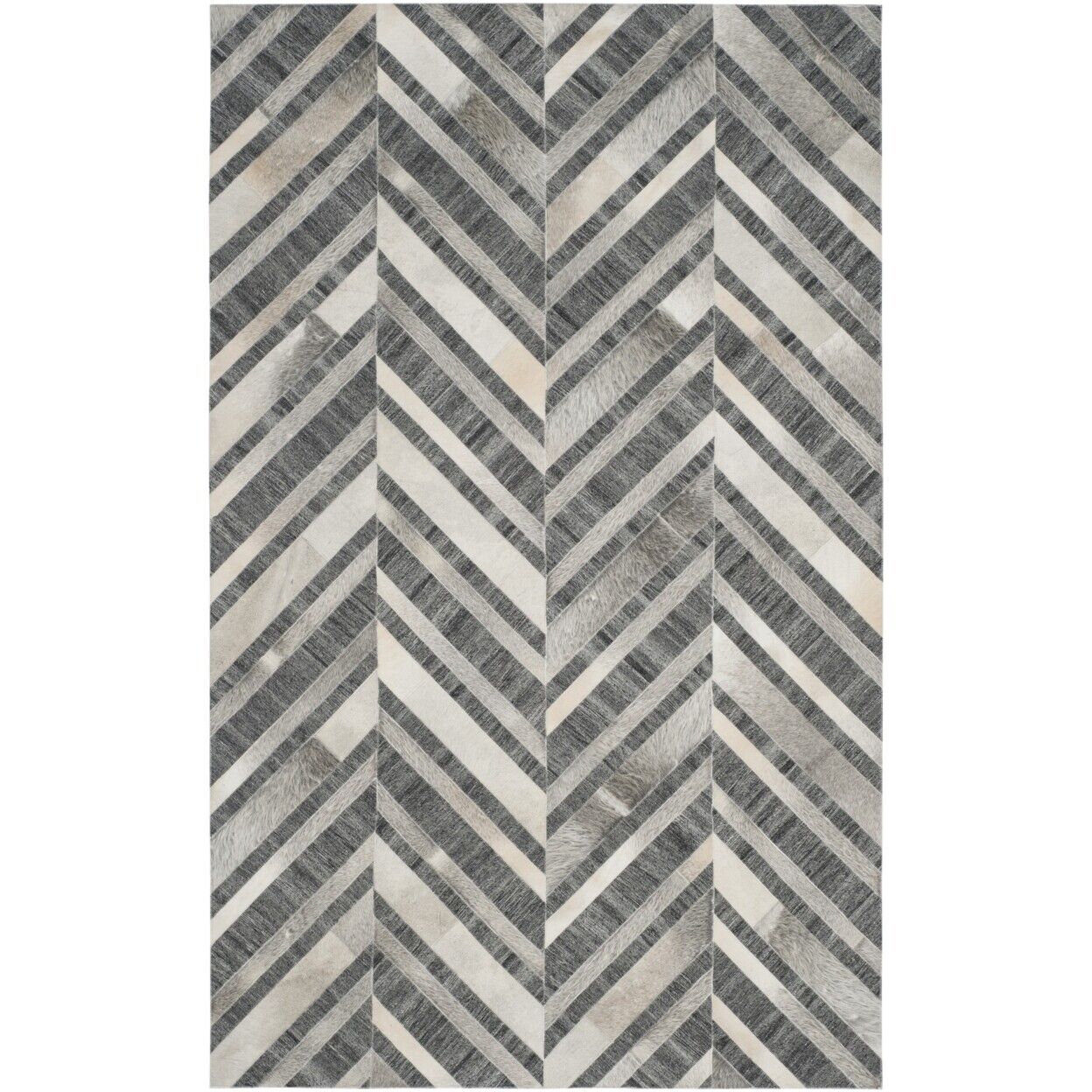 Handgefertigter Chevron-Jaickot-Teppich aus Leder und Wolle