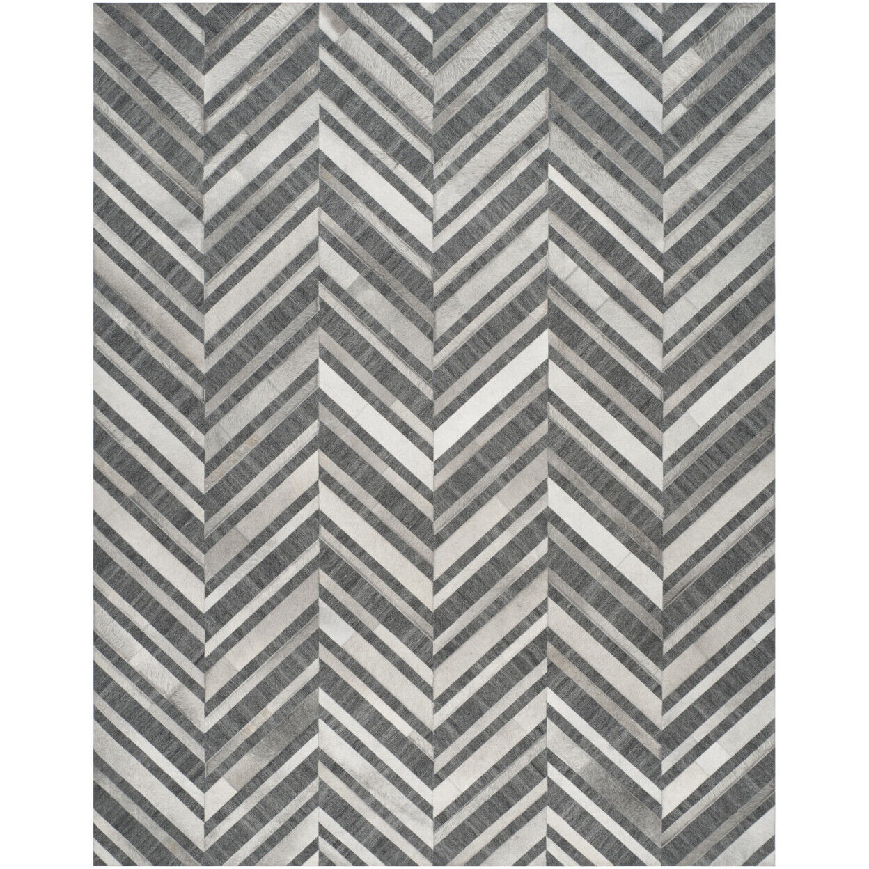 Handgefertigter Chevron-Jaickot-Teppich aus Leder und Wolle