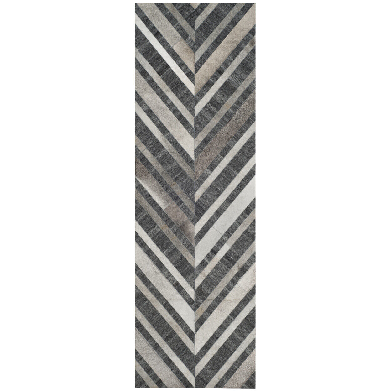 Handgefertigter Chevron-Jaickot-Teppich aus Leder und Wolle