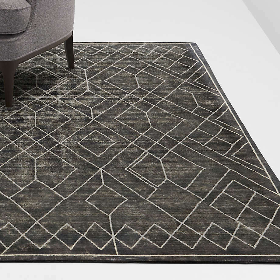 Zero Pile Black Moraccan Design Hand Tufted Rug