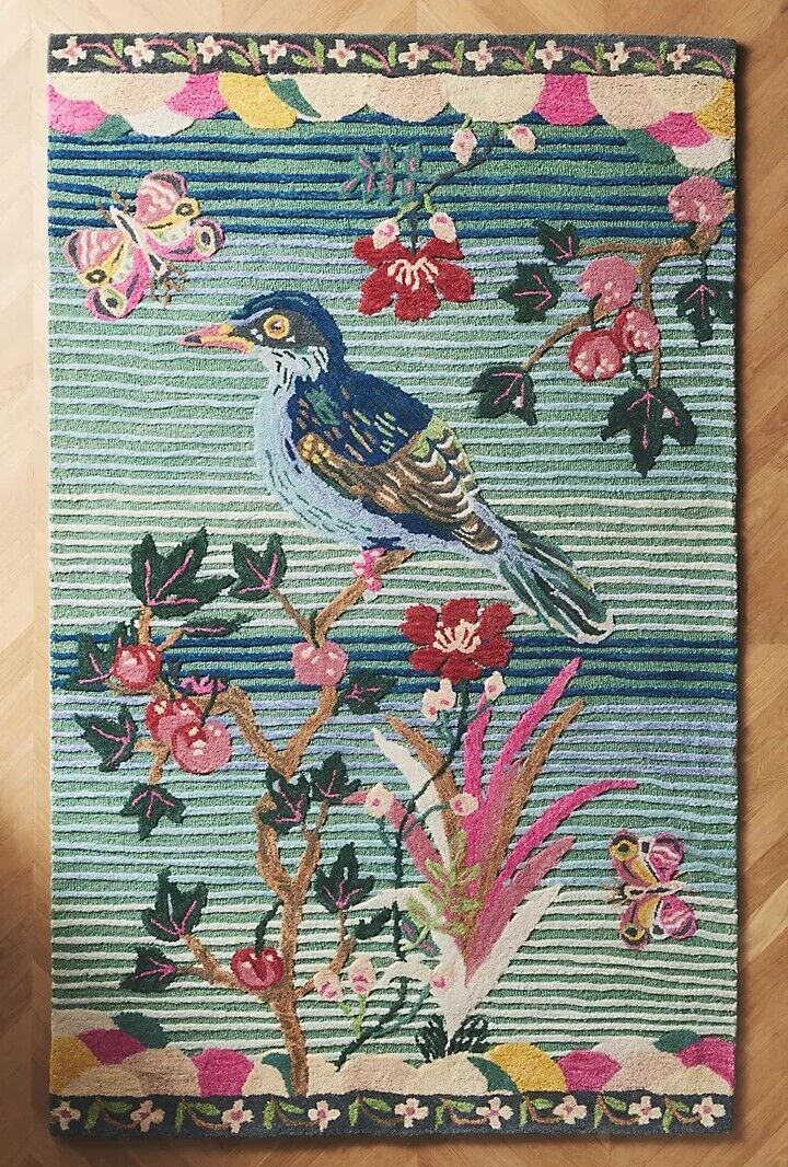 William Morris Floral Hand Tufted Woolen Area Rug Biege - Alef home